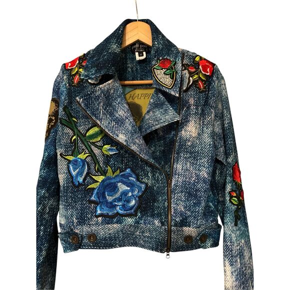 Petit Pois By Vivianna G Women's Applique Embellished Denim Jacket Blue Medium - Picture 6 of 17